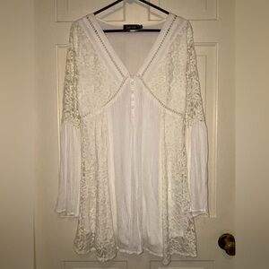 Women’s White long sleeve blouse lace flowy elegant party casual shirt sexy